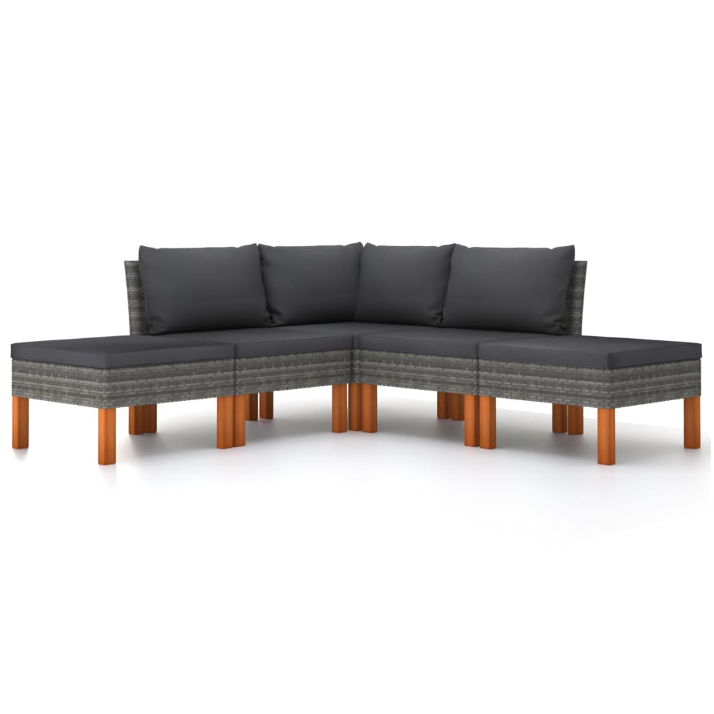 -Delige Loungeset Met Kussens Poly Rattan Grijs 5 hoek + 2x midden + 2x voetensteun