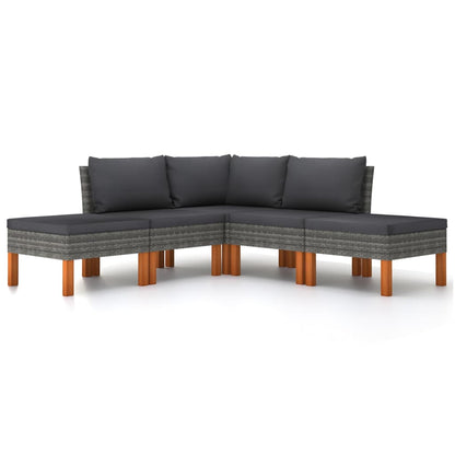 -Delige Loungeset Met Kussens Poly Rattan Grijs 5 hoek + 2x midden + 2x voetensteun