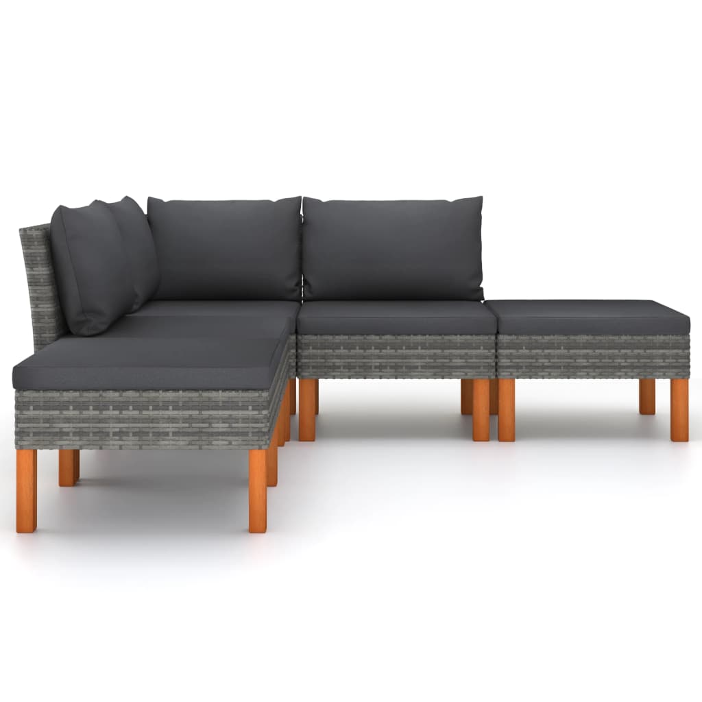 -Delige Loungeset Met Kussens Poly Rattan Grijs 5 hoek + 2x midden + 2x voetensteun