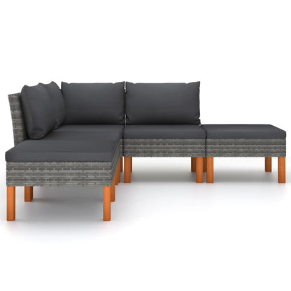 -Delige Loungeset Met Kussens Poly Rattan Grijs 5 hoek + 2x midden + 2x voetensteun