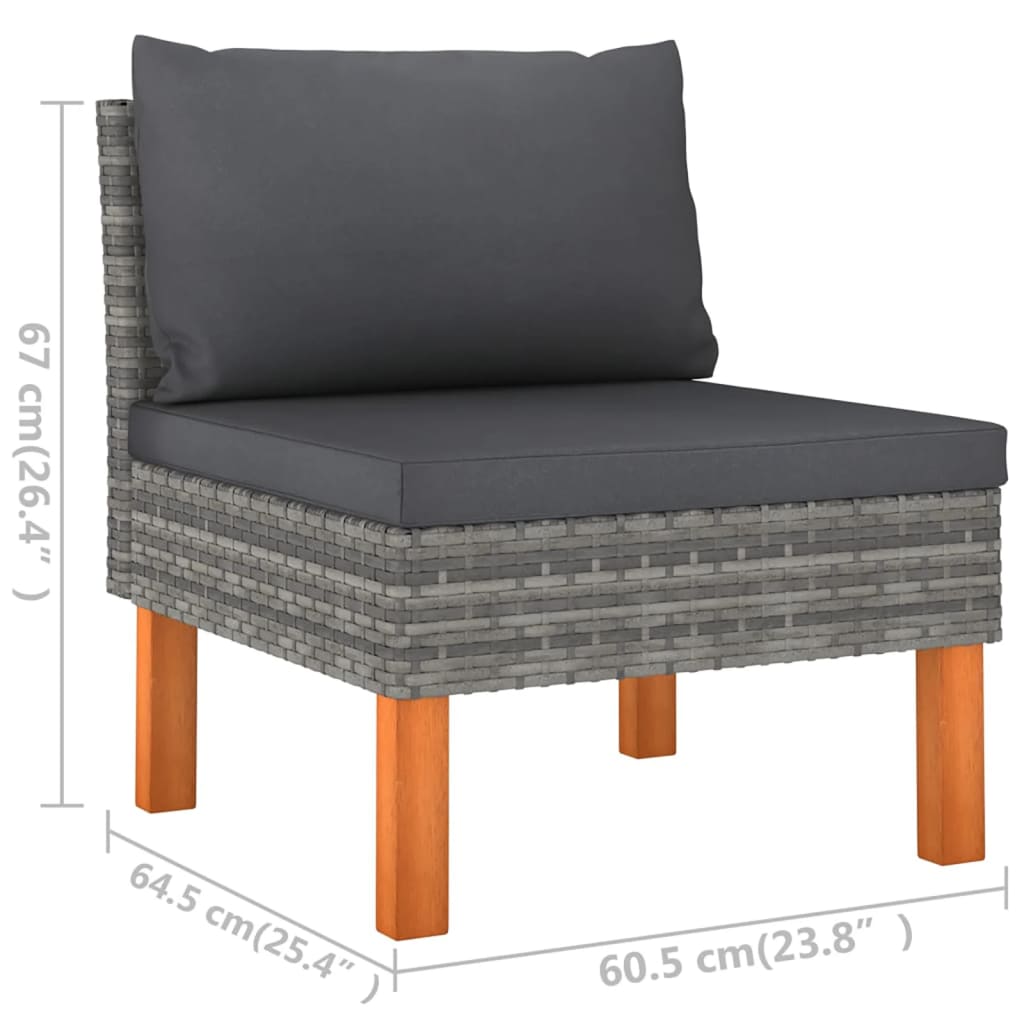-Delige Loungeset Met Kussens Poly Rattan Grijs 5 hoek + 2x midden + 2x voetensteun