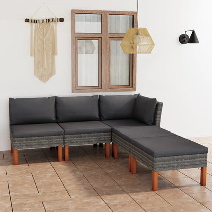 -Delige Loungeset Met Kussens Poly Rattan Grijs 5 hoek + 2x midden + 2x voetensteun
