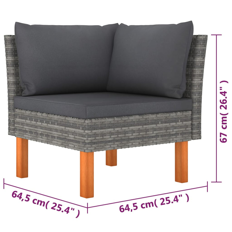 6-delige Loungeset met kussens poly rattan grijs 6 3x hoek + 2x midden + voetensteun