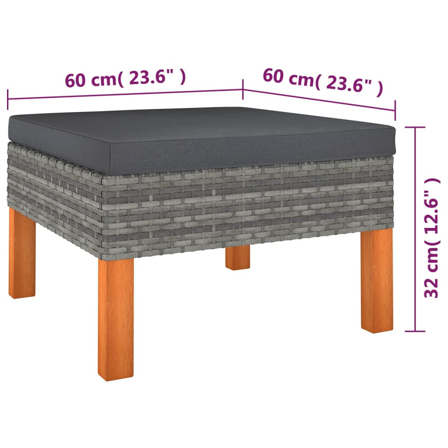 6-delige Loungeset met kussens poly rattan grijs 6 3x hoek + 2x midden + voetensteun