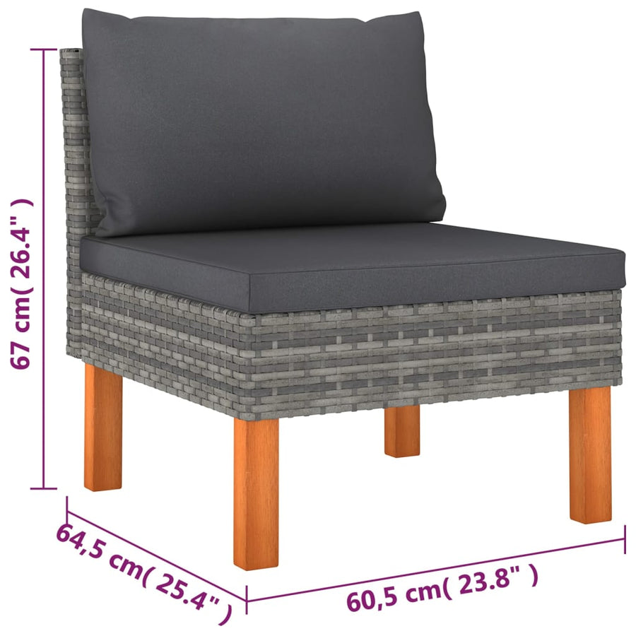 6-delige Loungeset met kussens poly rattan grijs 6 3x hoek + 2x midden + voetensteun