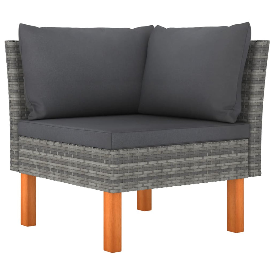 6-delige Loungeset met kussens poly rattan grijs 6 Hoek + 3x midden + 2x voetensteun