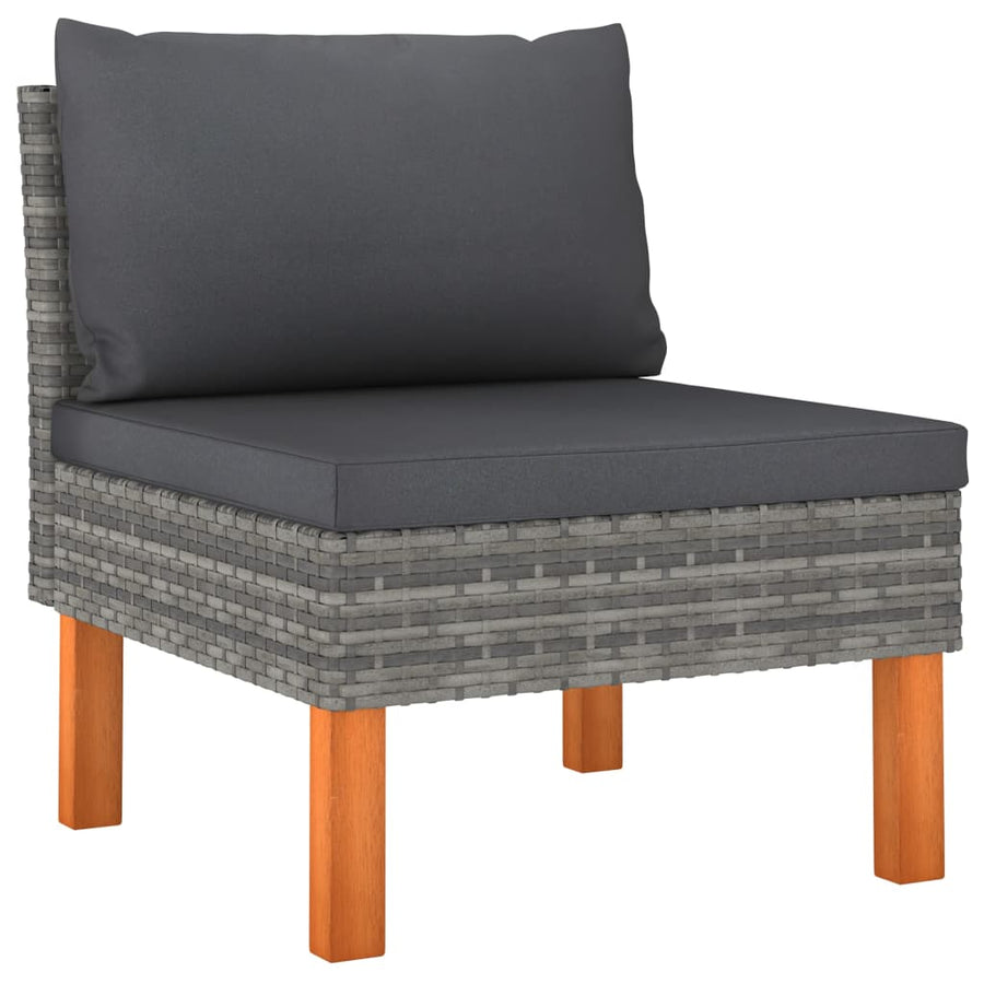 6-delige Loungeset met kussens poly rattan grijs 6 Hoek + 3x midden + 2x voetensteun