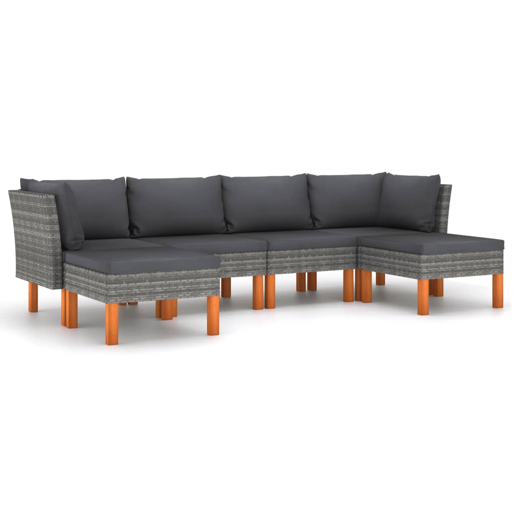-Delige Loungeset Met Kussens Poly Rattan Grijs 6 2x hoek + 2x midden + 2x voetensteun