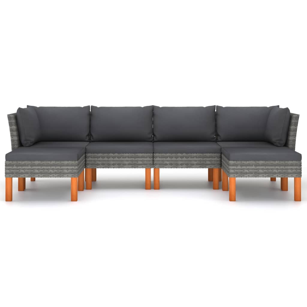 -Delige Loungeset Met Kussens Poly Rattan Grijs 6 2x hoek + 2x midden + 2x voetensteun