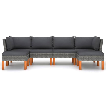 -Delige Loungeset Met Kussens Poly Rattan Grijs 6 2x hoek + 2x midden + 2x voetensteun