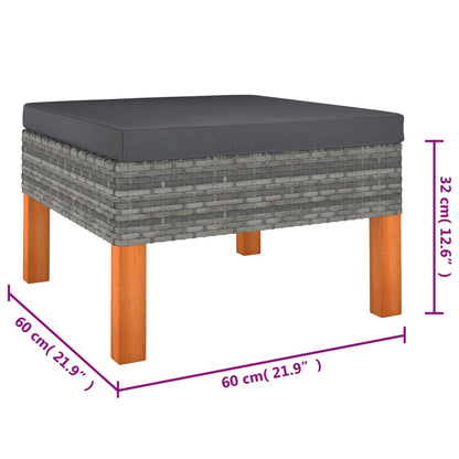 -Delige Loungeset Met Kussens Poly Rattan Grijs 6 2x hoek + 2x midden + 2x voetensteun