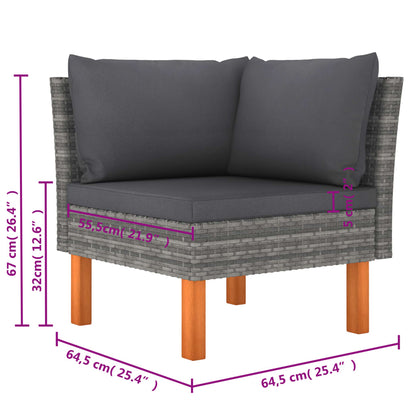 -Delige Loungeset Met Kussens Poly Rattan Grijs 6 2x hoek + 2x midden + 2x voetensteun