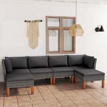 -Delige Loungeset Met Kussens Poly Rattan Grijs 6 2x hoek + 2x midden + 2x voetensteun