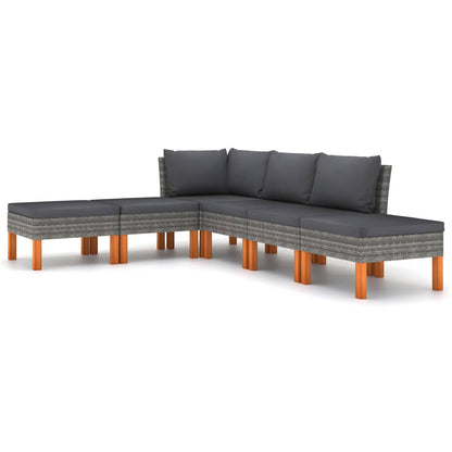 -Delige Loungeset Met Kussens Poly Rattan Grijs 6 Hoek + 2x midden + 3x voetensteun