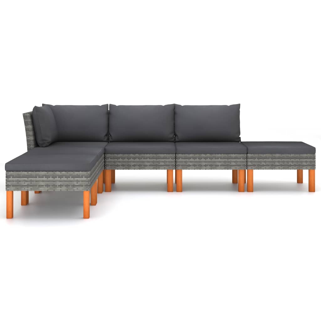 -Delige Loungeset Met Kussens Poly Rattan Grijs 6 Hoek + 2x midden + 3x voetensteun