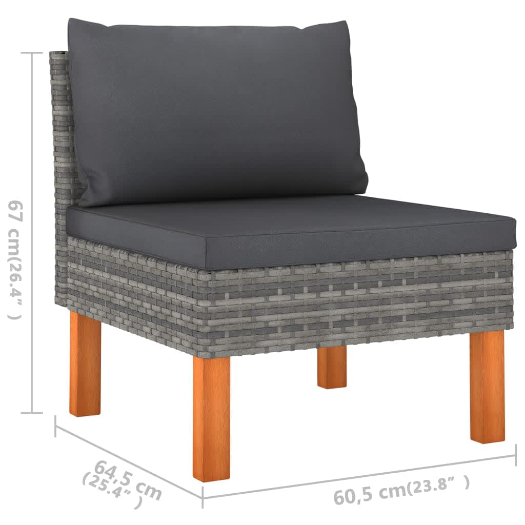 -Delige Loungeset Met Kussens Poly Rattan Grijs 6 Hoek + 2x midden + 3x voetensteun