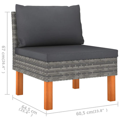 -Delige Loungeset Met Kussens Poly Rattan Grijs 6 Hoek + 2x midden + 3x voetensteun