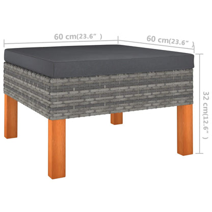 -Delige Loungeset Met Kussens Poly Rattan Grijs 6 Hoek + 2x midden + 3x voetensteun