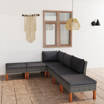 -Delige Loungeset Met Kussens Poly Rattan Grijs 6 Hoek + 2x midden + 3x voetensteun