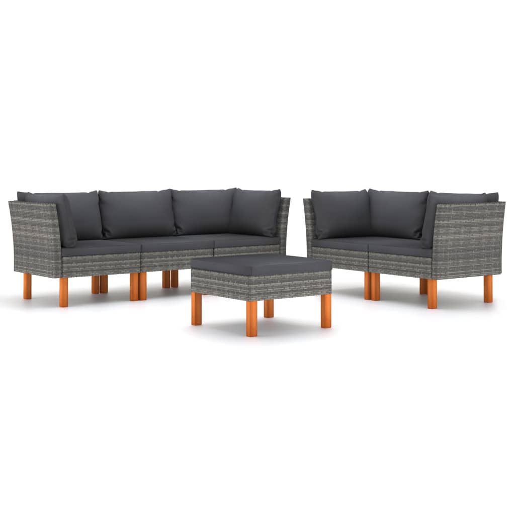 -Delige Loungeset Met Kussens Poly Rattan Grijs 6 4x hoek + midden + voetensteun