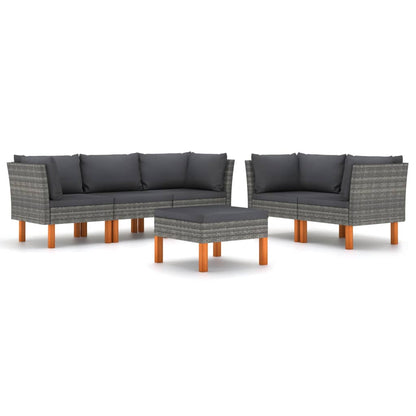 -Delige Loungeset Met Kussens Poly Rattan Grijs 6 4x hoek + midden + voetensteun