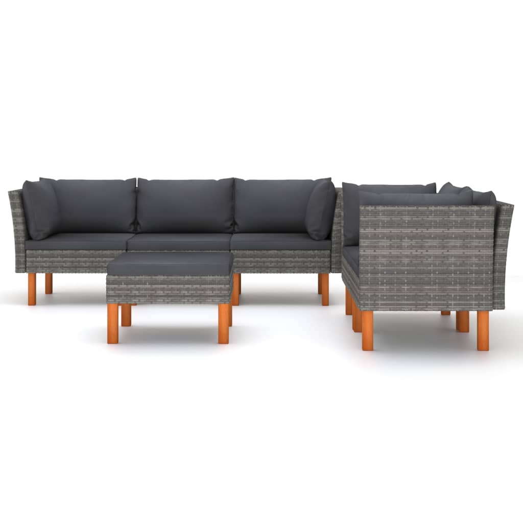 -Delige Loungeset Met Kussens Poly Rattan Grijs 6 4x hoek + midden + voetensteun