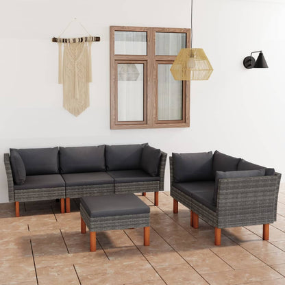 -Delige Loungeset Met Kussens Poly Rattan Grijs 6 4x hoek + midden + voetensteun