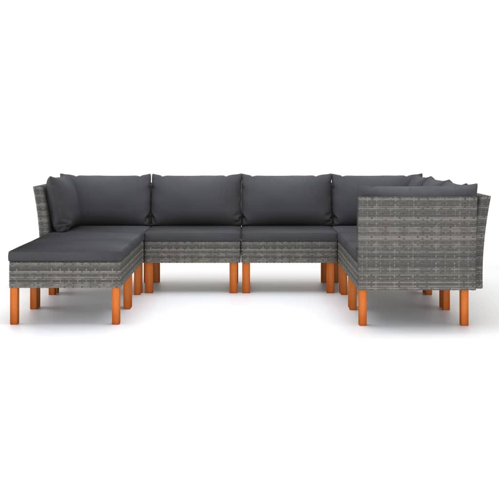 8-delige Loungeset met kussens poly rattan grijs 8 3x hoek + 3x midden + 2x voetensteun