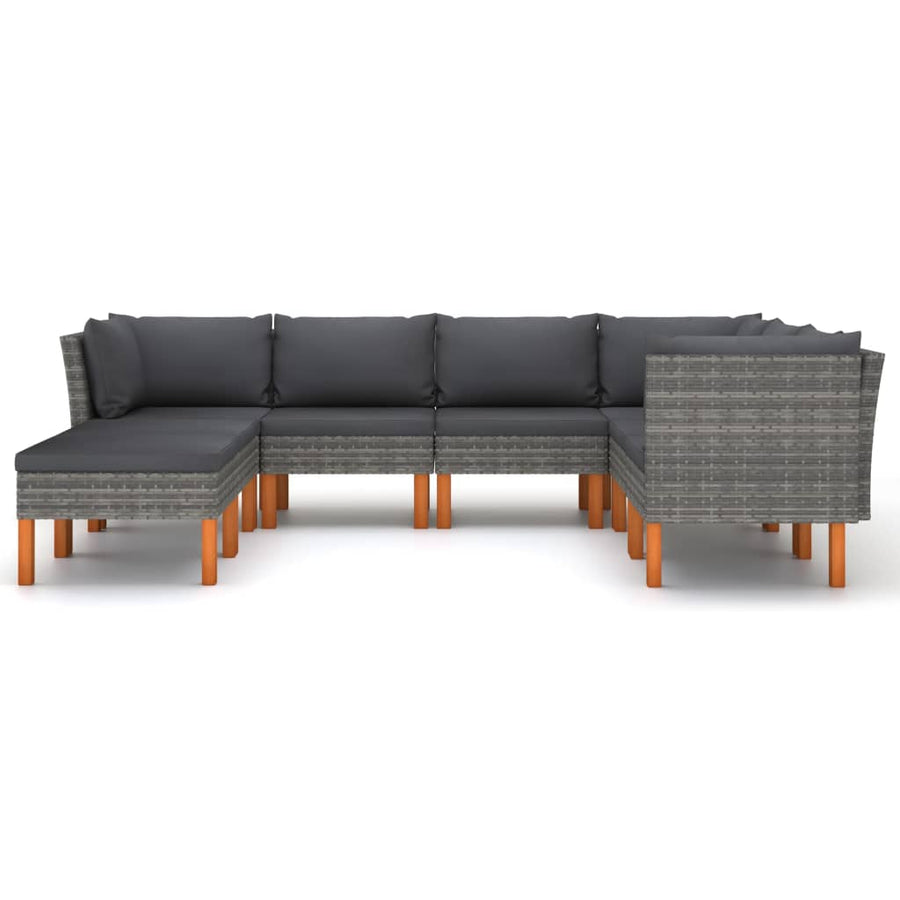 8-delige Loungeset met kussens poly rattan grijs 8 3x hoek + 3x midden + 2x voetensteun