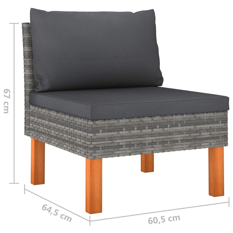 8-delige Loungeset met kussens poly rattan grijs 8 3x hoek + 3x midden + 2x voetensteun