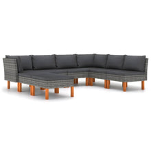 -Delige Loungeset Met Kussens Poly Rattan Grijs 8 2x hoek + 4x midden + 2x voetensteun