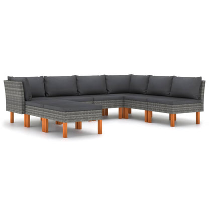 -Delige Loungeset Met Kussens Poly Rattan Grijs 8 2x hoek + 4x midden + 2x voetensteun