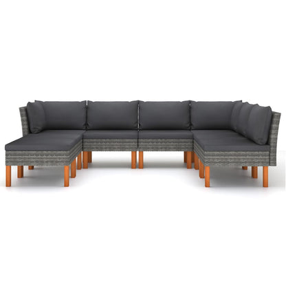 -Delige Loungeset Met Kussens Poly Rattan Grijs 8 2x hoek + 4x midden + 2x voetensteun