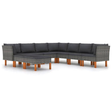 -Delige Loungeset Met Kussens Poly Rattan Grijs 9 3x hoek + 4x midden + 2x voetensteun