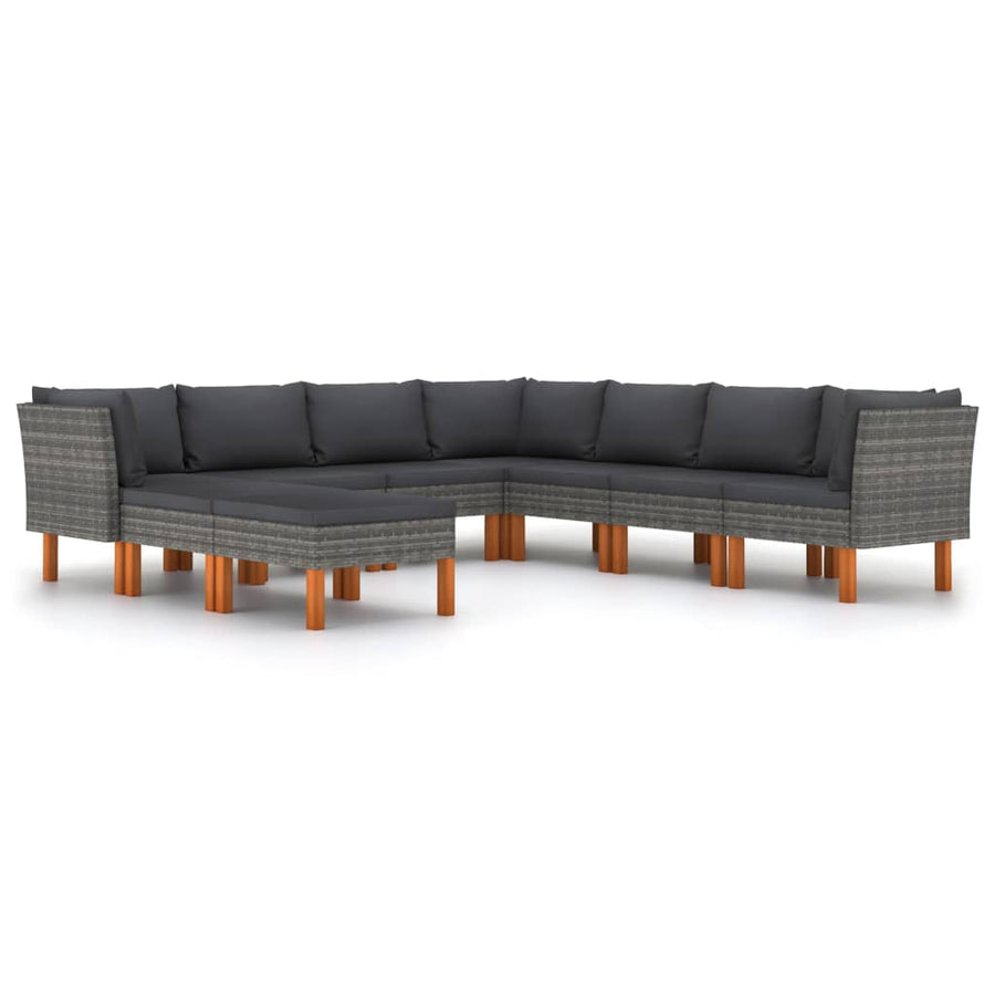 -Delige Loungeset Met Kussens Poly Rattan Grijs 9 3x hoek + 4x midden + 2x voetensteun