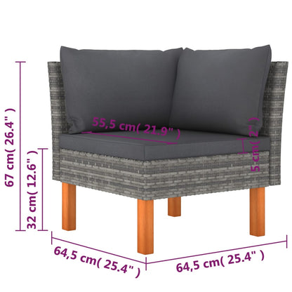 -Delige Loungeset Met Kussens Poly Rattan Grijs 9 3x hoek + 4x midden + 2x voetensteun