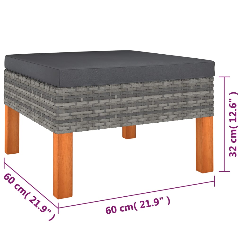 -Delige Loungeset Met Kussens Poly Rattan Grijs 9 3x hoek + 4x midden + 2x voetensteun