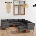 -Delige Loungeset Met Kussens Poly Rattan Grijs 9 4x hoek + 4x midden + voetensteun