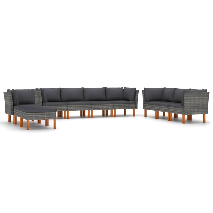 0-Delige Loungeset Met Kussens Poly Rattan Grijs 10 5x hoek + 3x midden + voetensteun