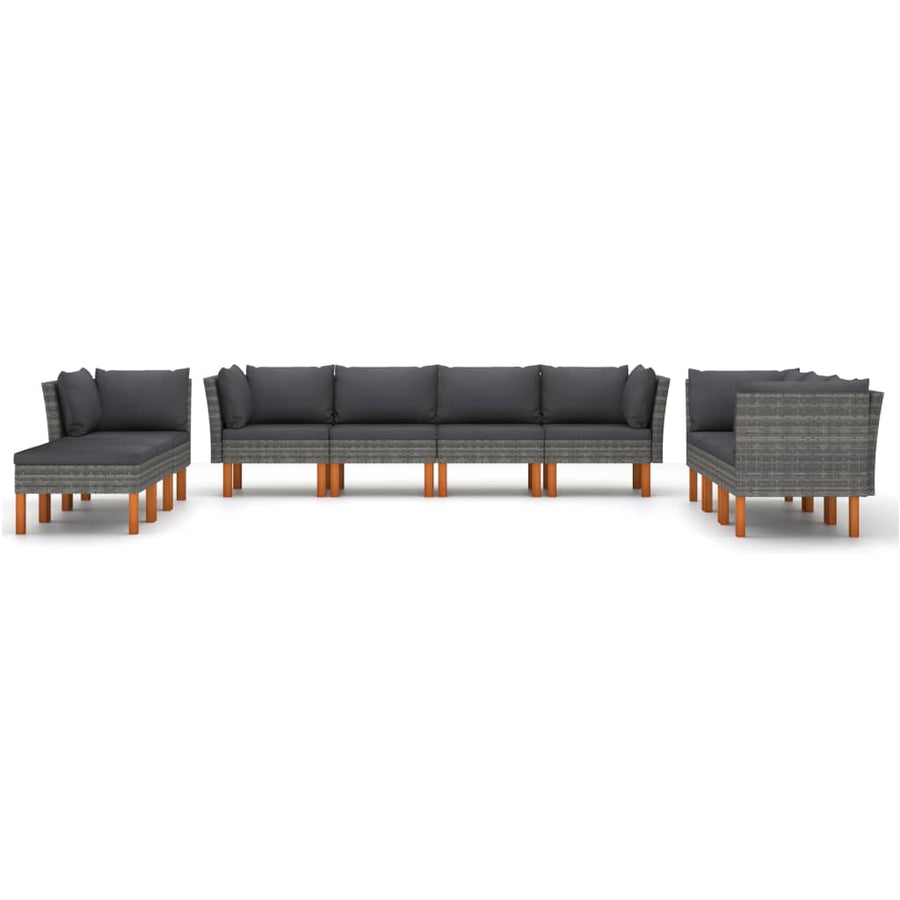 0-Delige Loungeset Met Kussens Poly Rattan Grijs 10 5x hoek + 3x midden + voetensteun