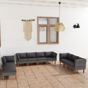 Loungeset 10-delig poly rattan grijs