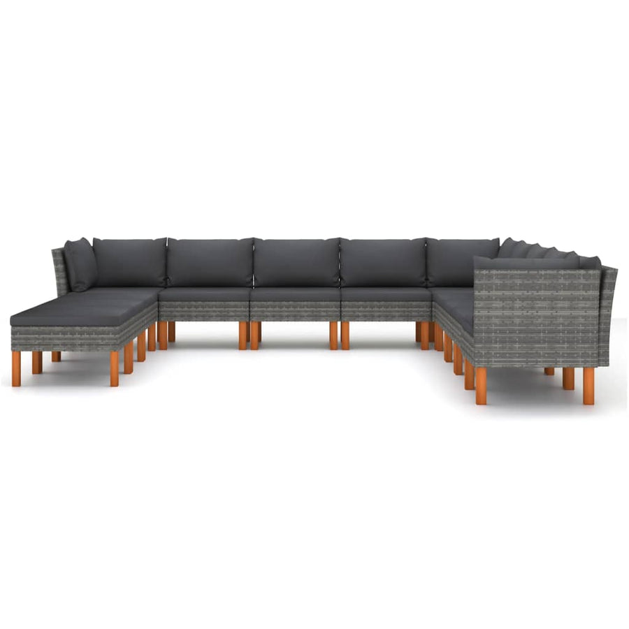 12-delige Loungeset met kussens poly rattan grijs 12 3x hoek + 6x midden + 3x voetensteun