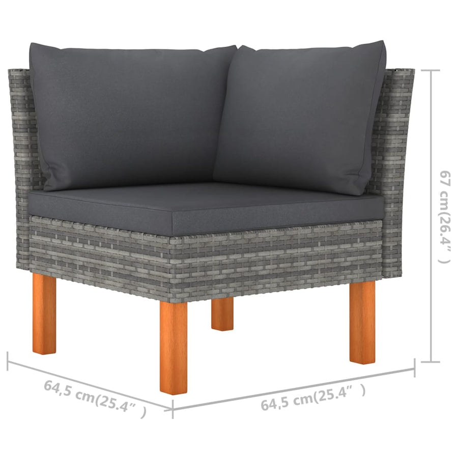 12-delige Loungeset met kussens poly rattan grijs 12 3x hoek + 6x midden + 3x voetensteun