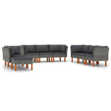 9-delige Loungeset met kussens poly rattan grijs 9 5x hoek + 3x midden + voetensteun