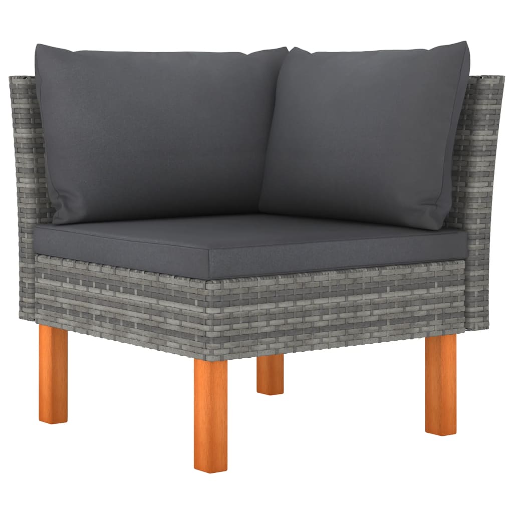 9-delige Loungeset met kussens poly rattan grijs 9 5x hoek + 3x midden + voetensteun