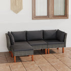 -Delige Loungeset Met Kussens Poly Rattan Grijs 4 2x hoek + midden + voetensteun