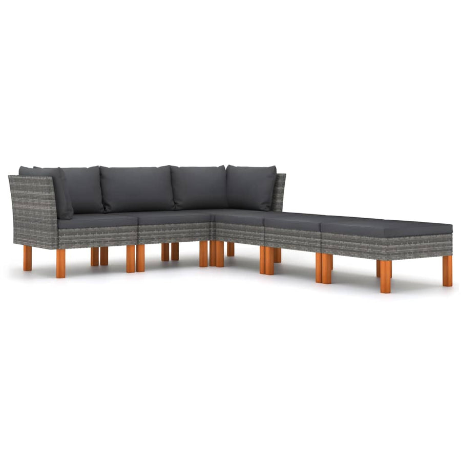 6-delige Loungeset met kussens poly rattan grijs 6 1