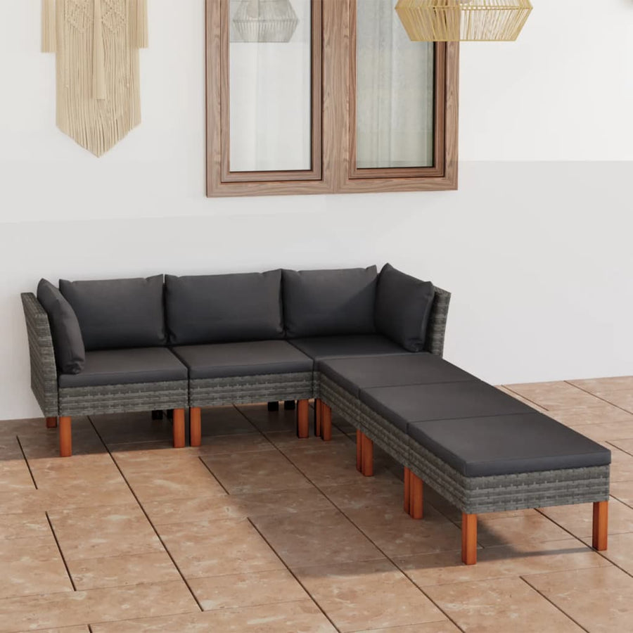 6-delige Loungeset met kussens poly rattan grijs 6 1