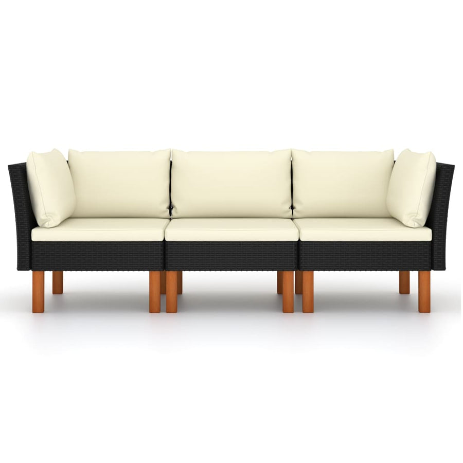 Tuinbank 3-Zits Met Kussens Poly Rattan Zwart Driezitsbank