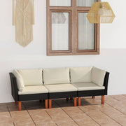 Tuinbank 3-zits poly rattan zwart met kussens